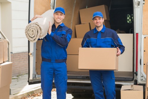 Boxes and packing supplies arranged for moving in Sutton